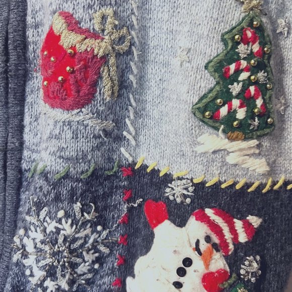 Tiara Vintage Ugly Christmas Sweater- Snowmen sparkle cardigan women's PL-Holida - Picture 10 of 12